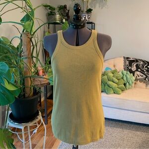 COS Regular Fit Cotton Vest Tank Top in Moss, Size Medium